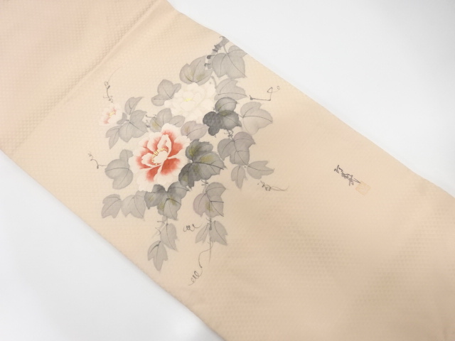 JAPANESE NAGOYA OBI / HAND PAINTED / FLOWER / ARTIST WORK
